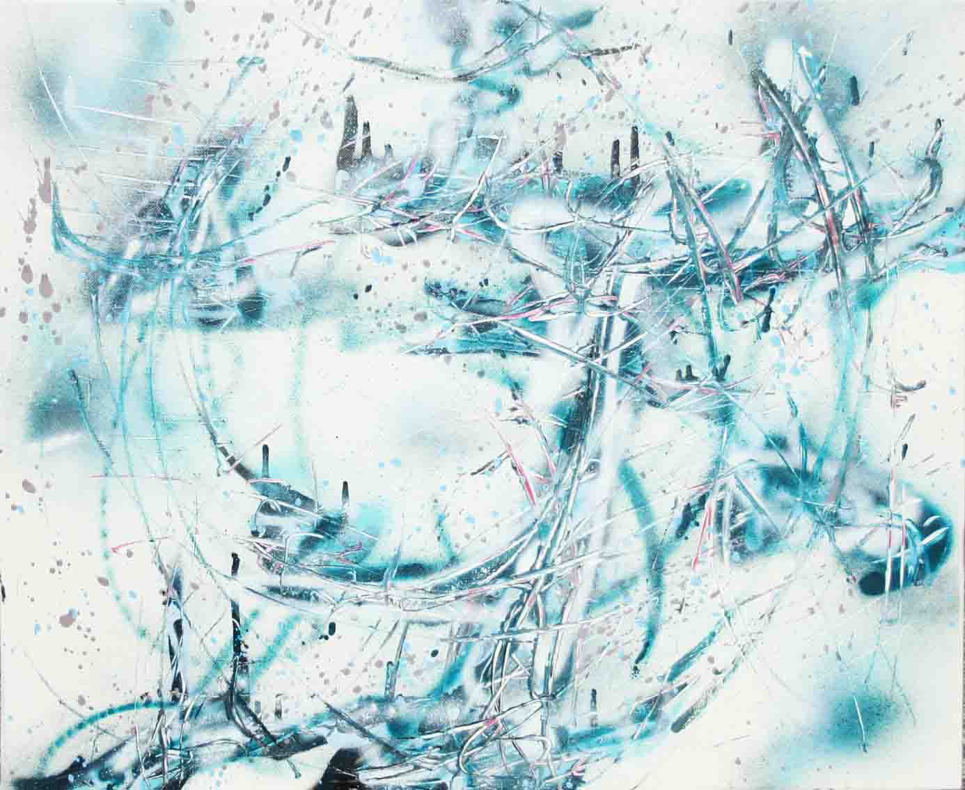 tableau abstrait emotion glaciale en blanc et turquoise