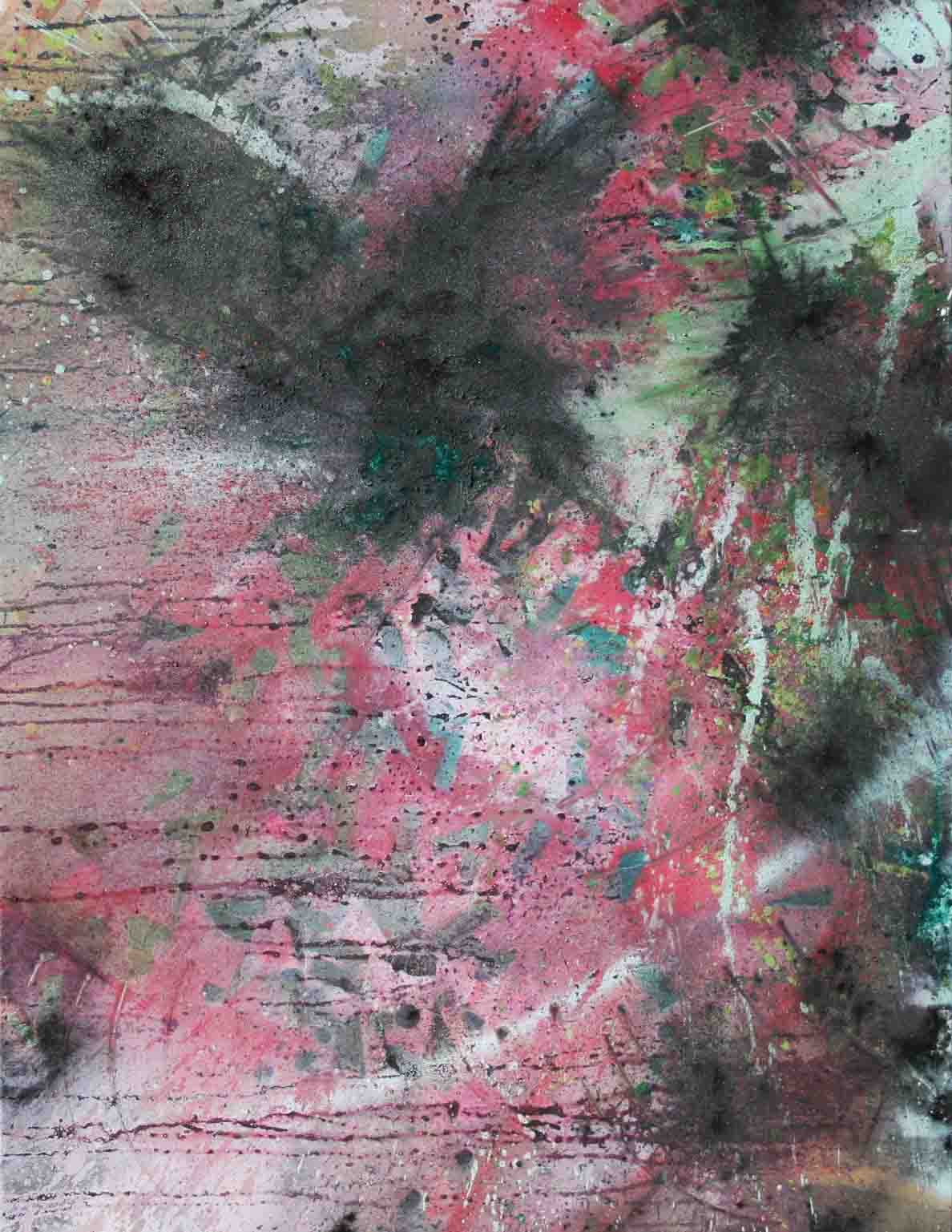 tableau abstrait panorama colérique en rose et vert