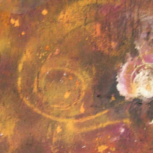 tableau abstrait reflexion galactique en jaune et violet