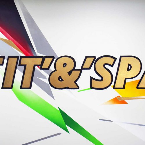 logo FIT & SPA et décorations colorées réalisés par frédéric michel-langlet dans la salle de sport fit & spa