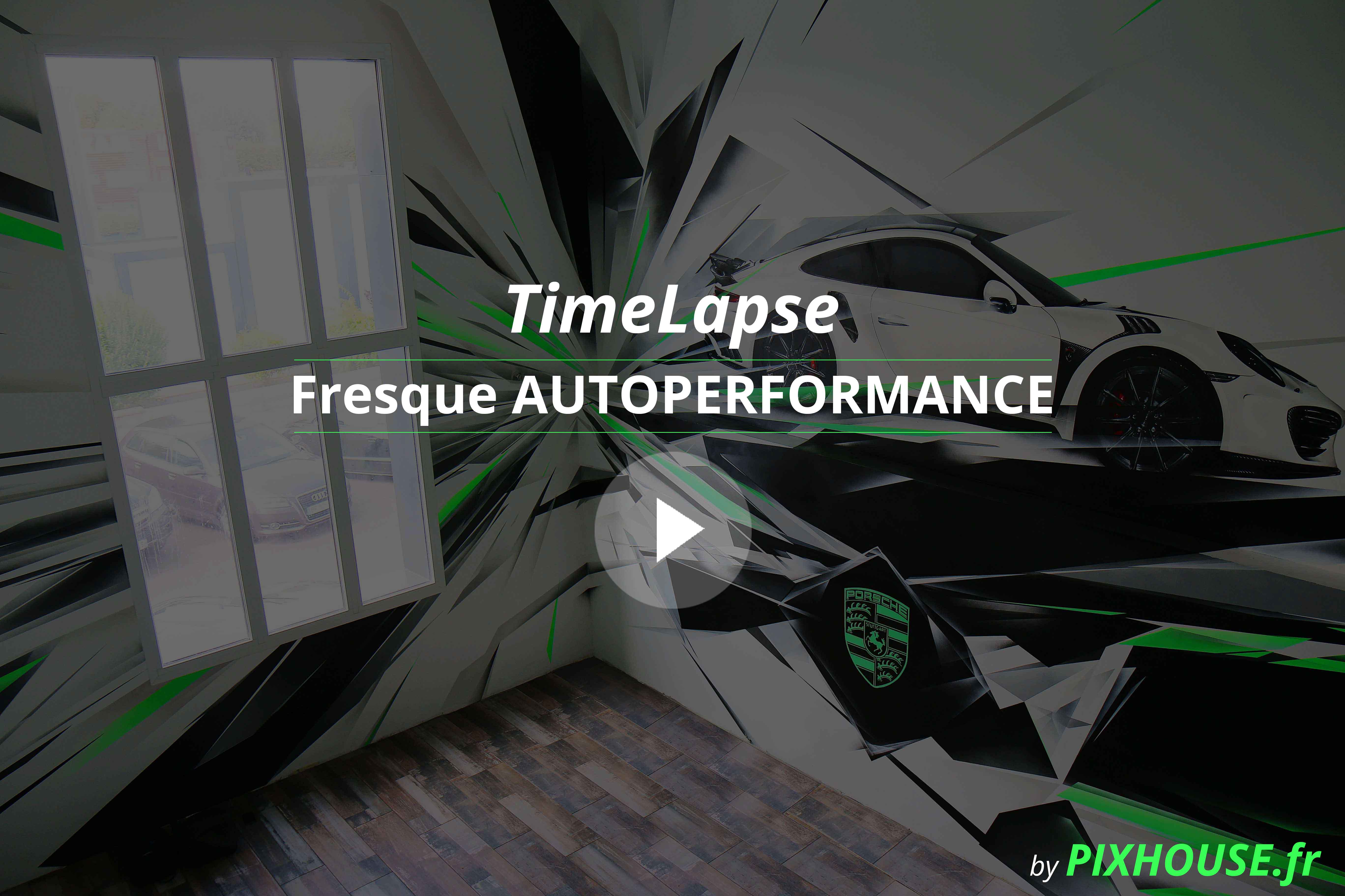 vignette video fresque d'autoperformance 60 avec une porsche gt3 rs carrera à compiègne réalisée par frederic michel langlet fresque sur mesure by PIXHOUSE.FR